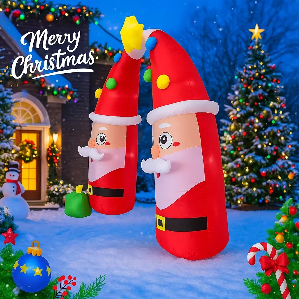 8.8FT Inflatable Christmas Toy Santa Archway Decoration Xmas Yard Decor LED Star Boxes Double Santa Design Home Ornament Gift