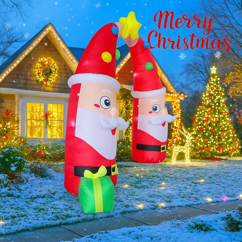 8.8FT Inflatable Christmas Toy Santa Archway Decoration Xmas Yard Decor LED Star Boxes Double Santa Design Home Ornament Gift