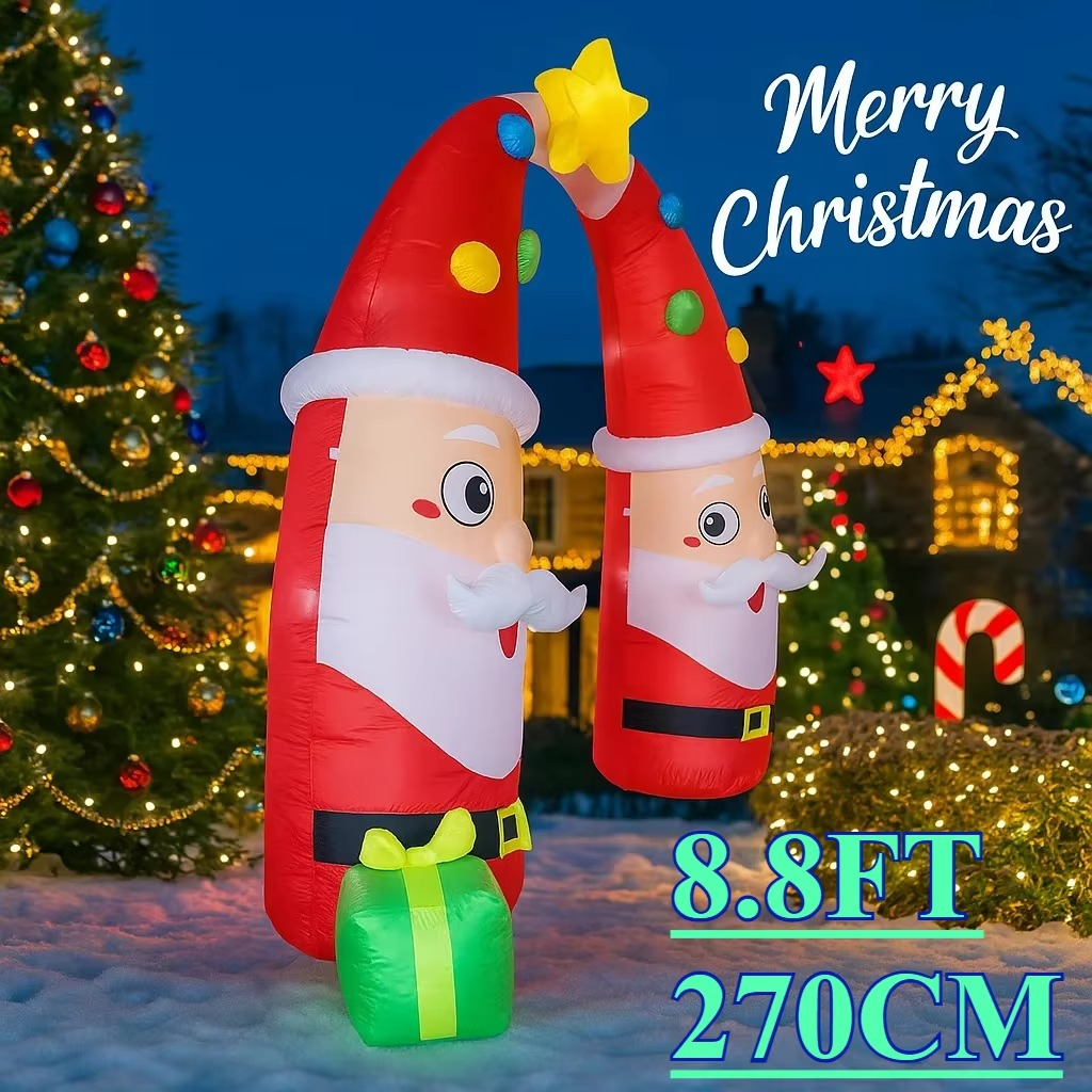 8.8FT Inflatable Christmas Toy Santa Archway Decoration Xmas Yard Decor LED Star Boxes Double Santa Design Home Ornament Gift