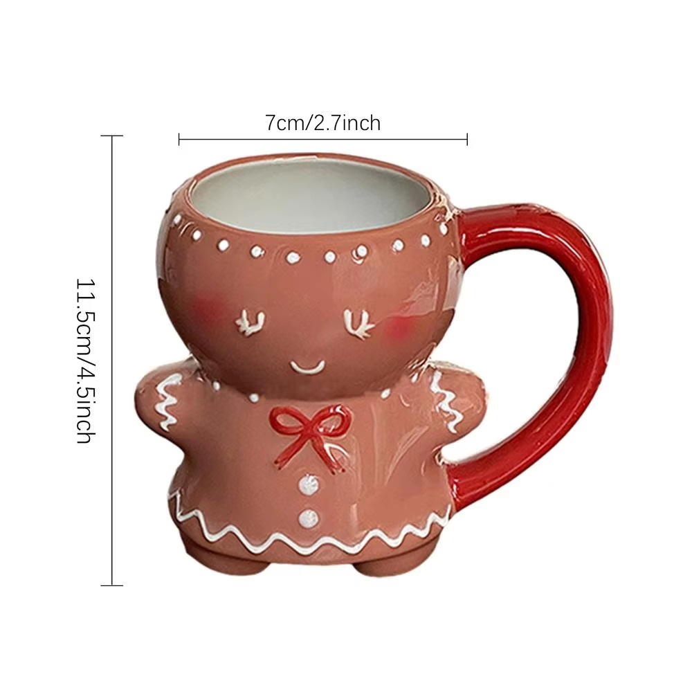 280ml Gingerbread Man Mug Cartoon Cute Christmas Mug 3D Ceramic Cup Milk Coffee Water Cup Mug 2025 Christmas Gift