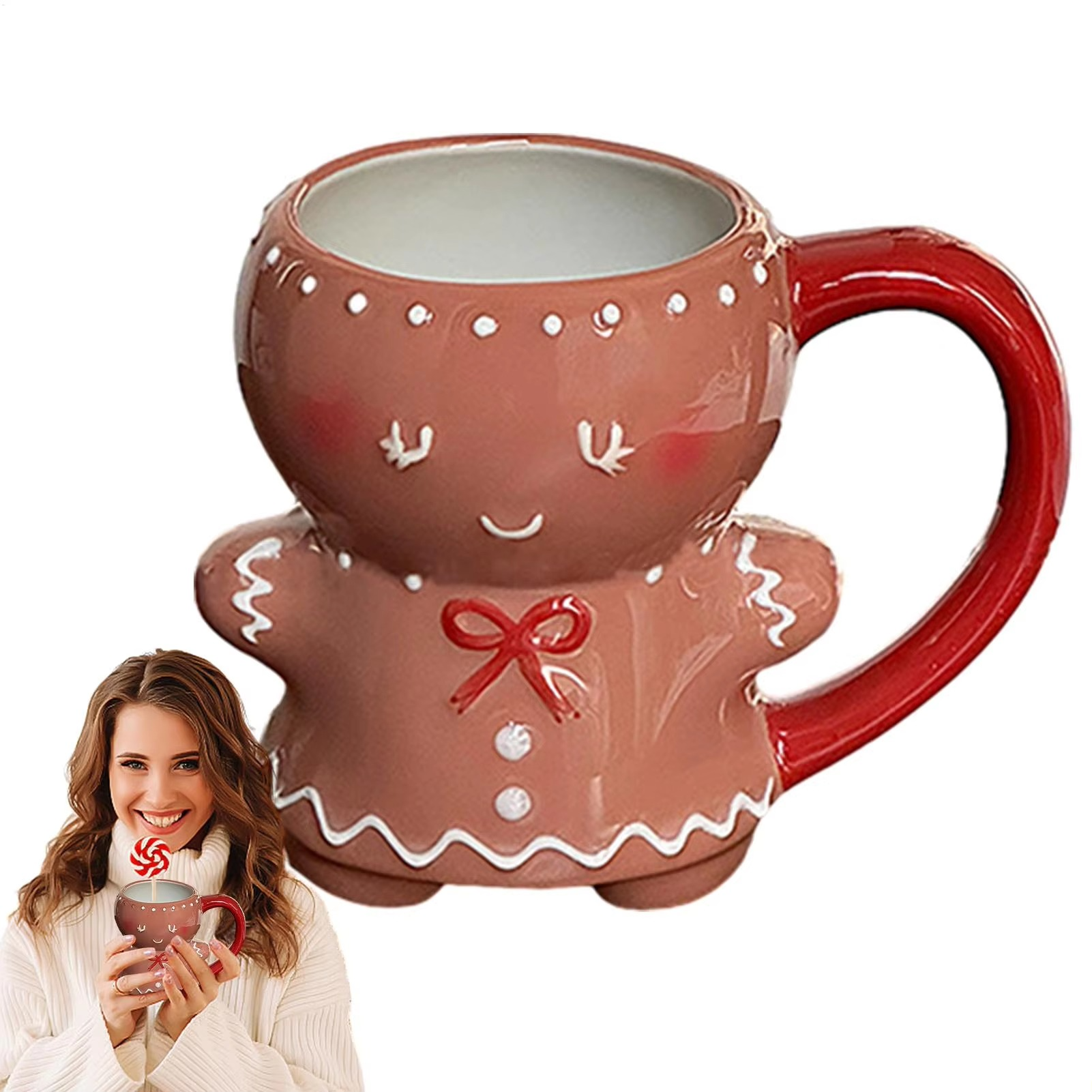 280ml Gingerbread Man Mug Cartoon Cute Christmas Mug 3D Ceramic Cup Milk Coffee Water Cup Mug 2025 Christmas Gift