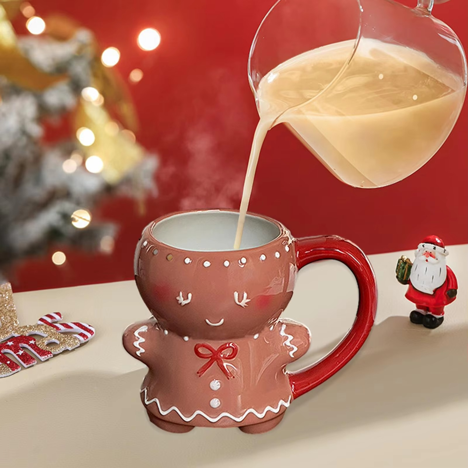 280ml Gingerbread Man Mug Cartoon Cute Christmas Mug 3D Ceramic Cup Milk Coffee Water Cup Mug 2025 Christmas Gift