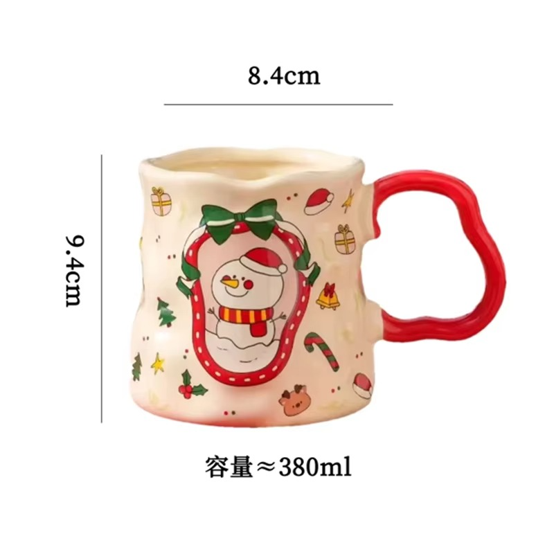 Christmas Ceramic Cup Set, 380ML Festive Mugs with Snowman/Santa/Tree Patterns, Cute Design, Ideal Xmas Gift & Drinkware, 4 Styl