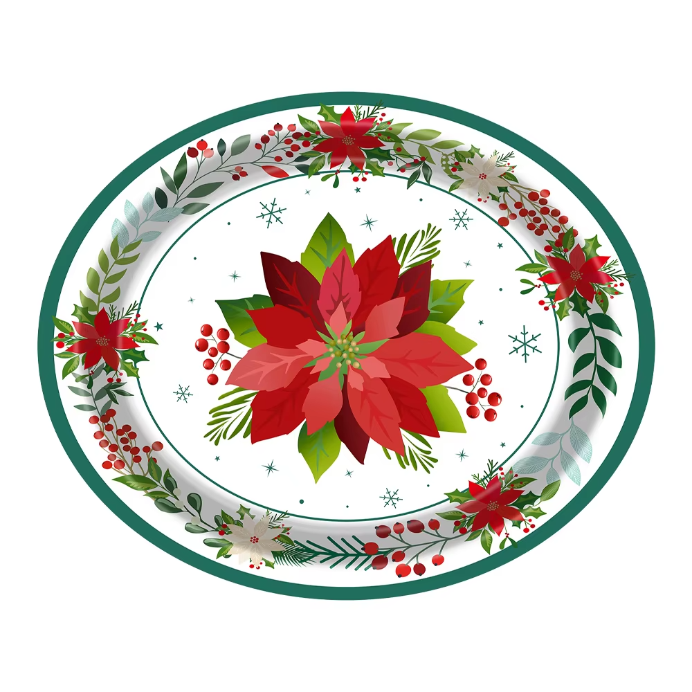 Christmas Retro Oval Disposable Plates Theme Birthday Decorations Party Disposable Tableware Paper Napkins Cups Plates