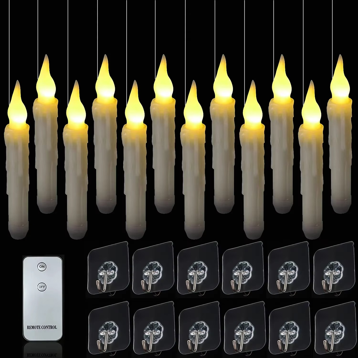 Floating LED Candles 12 Pack Remote Control Halloween Christmas Decor for Party Church Bedroom Classroom Indoor Plastic Bottle