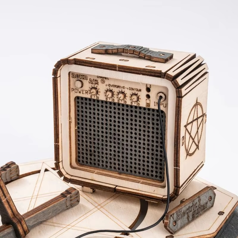 Robotime ROKR Electric Guitar 3D Wooden Puzzle for Kids Adults Assembly Creative Toys Building Block Set for Christmas Gifts