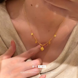 Luxurious 24K real gold ancient method broken ice hoist necklace for women au999 gold blessing brand pendant collarbone chain