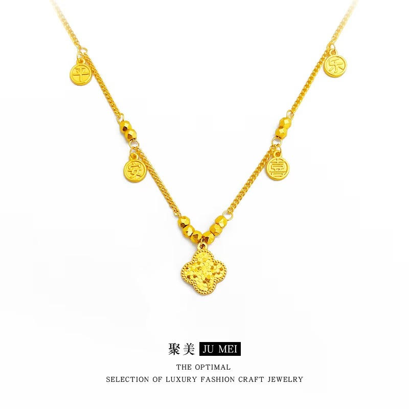 Luxurious 24K real gold ancient method broken ice hoist necklace for women au999 gold blessing brand pendant collarbone chain