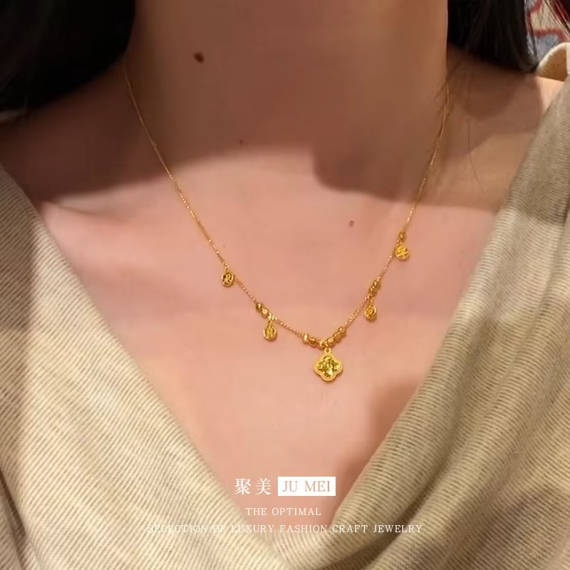 Luxurious 24K real gold ancient method broken ice hoist necklace for women au999 gold blessing brand pendant collarbone chain