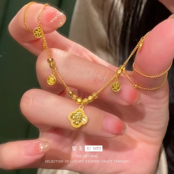 Luxurious 24K real gold ancient method broken ice hoist necklace for women au999 gold blessing brand pendant collarbone chain