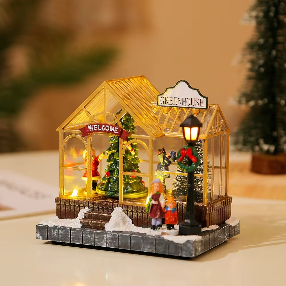 Glowing Music Christmas Houses Resin Crafts Creative Desktop Ornaments New Christmas Decorations Unique Christmas Gifts
