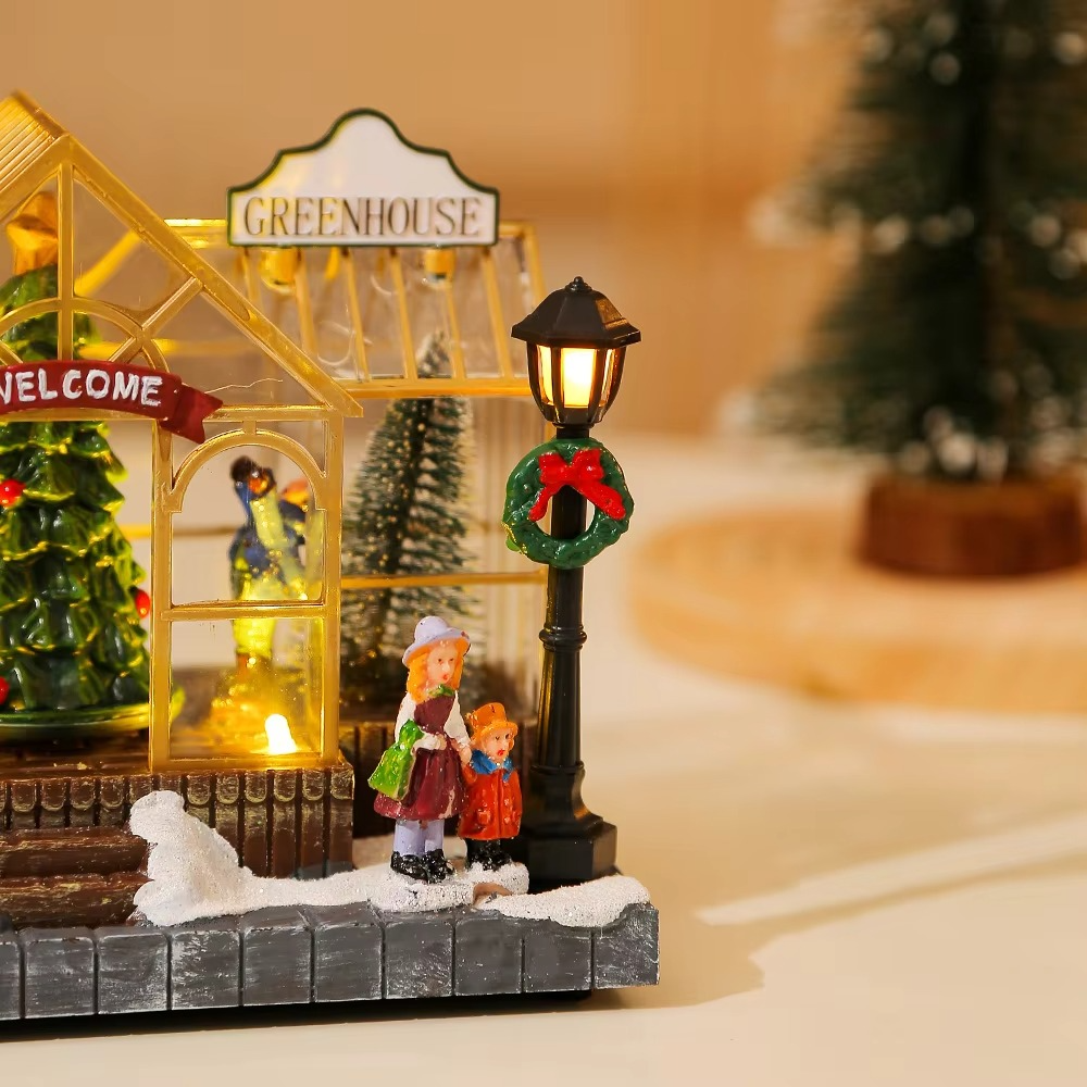 Glowing Music Christmas Houses Resin Crafts Creative Desktop Ornaments New Christmas Decorations Unique Christmas Gifts