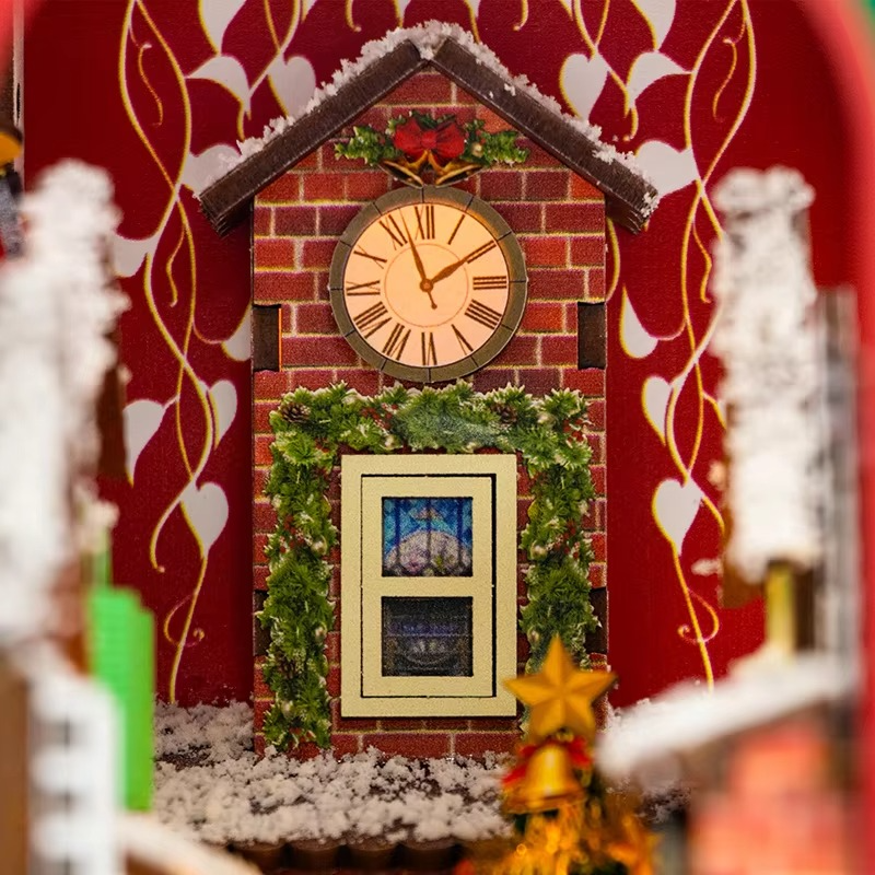 Christmas Book Nook DIY Wooden House Kit - 3D Puzzle Miniature Cabin Model, Creative Bookshelf Decor, Unique Holiday Gift Craft