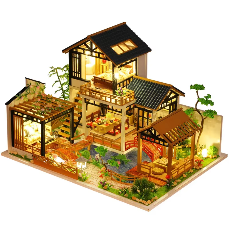 Diy Big Dollhouse Miniatures Doll House Miniaturas Home Bedroom Decoration With LED Children Birthday Christmas New Year Gifts