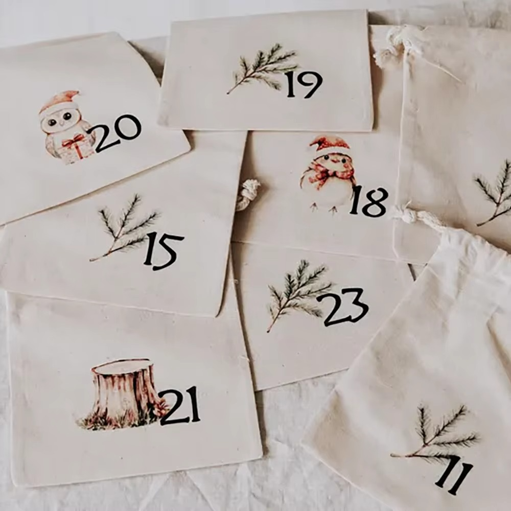 24Pcs Advent Calendar Candy Gift Present Bags Diy Christmas Tree Ornament Kid Gift Merry Xmas Eve Countdown Wall Hanging Decor