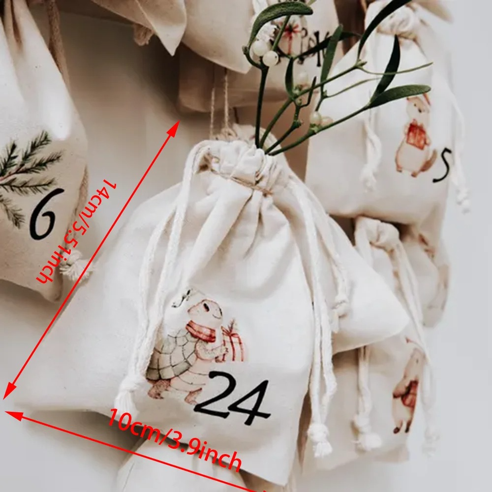 24Pcs Advent Calendar Candy Gift Present Bags Diy Christmas Tree Ornament Kid Gift Merry Xmas Eve Countdown Wall Hanging Decor