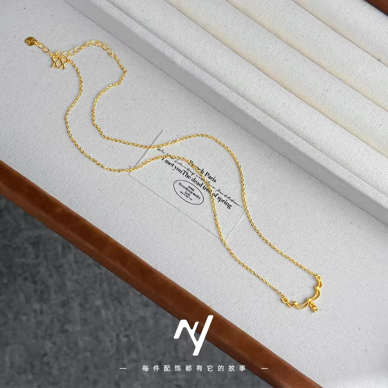Luxury 24K 9999 Pure Gold Lace lily lily necklace niche delicate lady necklace