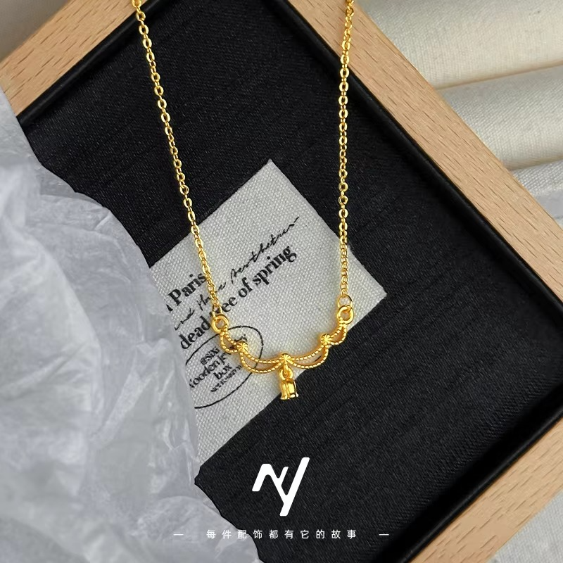 Luxury 24K 9999 Pure Gold Lace lily lily necklace niche delicate lady necklace