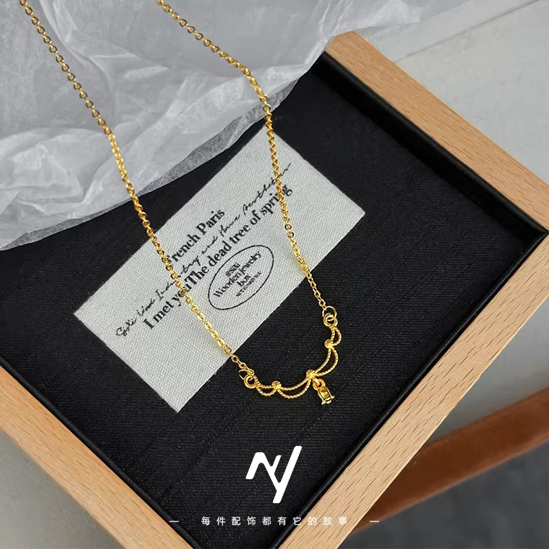 Luxury 24K 9999 Pure Gold Lace lily lily necklace niche delicate lady necklace