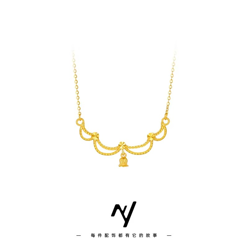 Luxury 24K 9999 Pure Gold Lace lily lily necklace niche delicate lady necklace