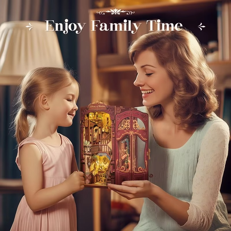 CUTEBEE Wooden Doll House Book Nook Kit Miniature House Model with Dust Cover Library of Wisdom for Christmas Gift Idea