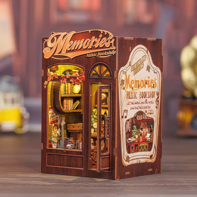 Cutebee Diy Mini Wooden Dollhouse With Furniture Light Doll House Casa Miniature Memories Music Bookshop for Christmas Gift Idea
