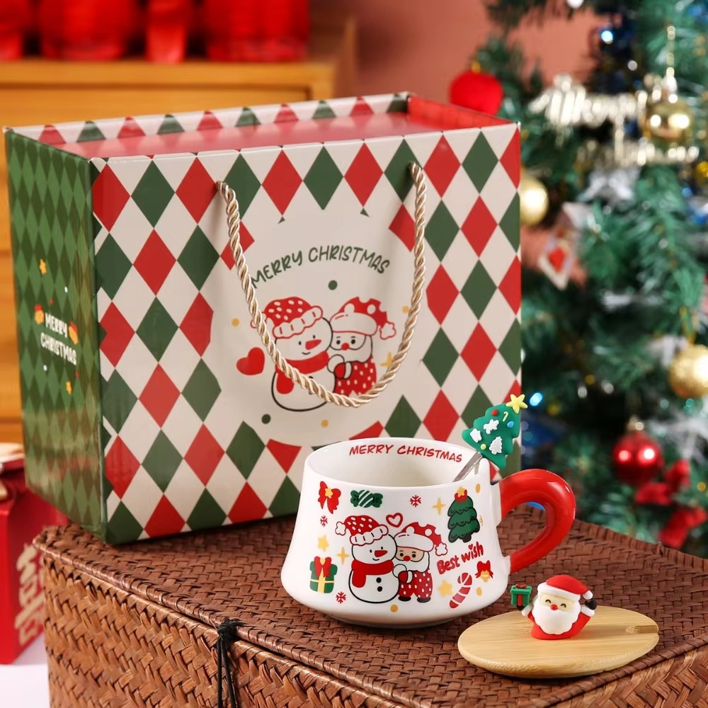 New Christmas cups, ceramic mugs with LIDS, household water cups, office coffee cups, Christmas, birthday and festival gifts
