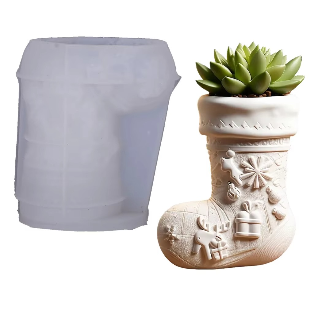 Christmas Stockings Shape Ornament Making Gypsum Cup Mold DIY Glue Mold Aromatherapy Candle Cup Vase Storage Cup Silicone Mould