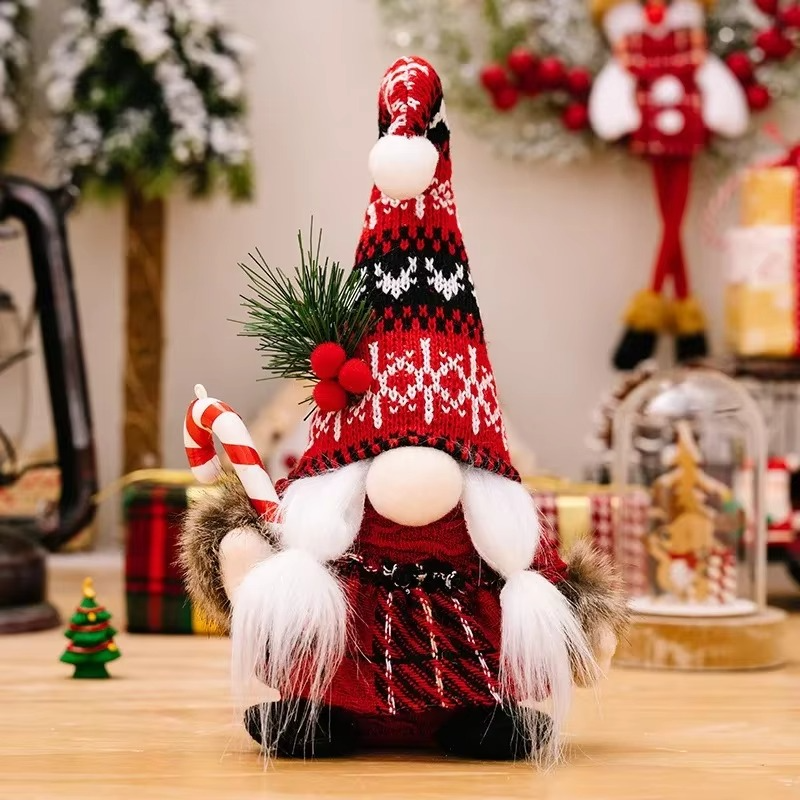 2Pcs Santa Claus Ornament Decoration Christmas Gnome Doll New Year Christmas Gift Couple Ornament Walking Stick Christmas Dolls