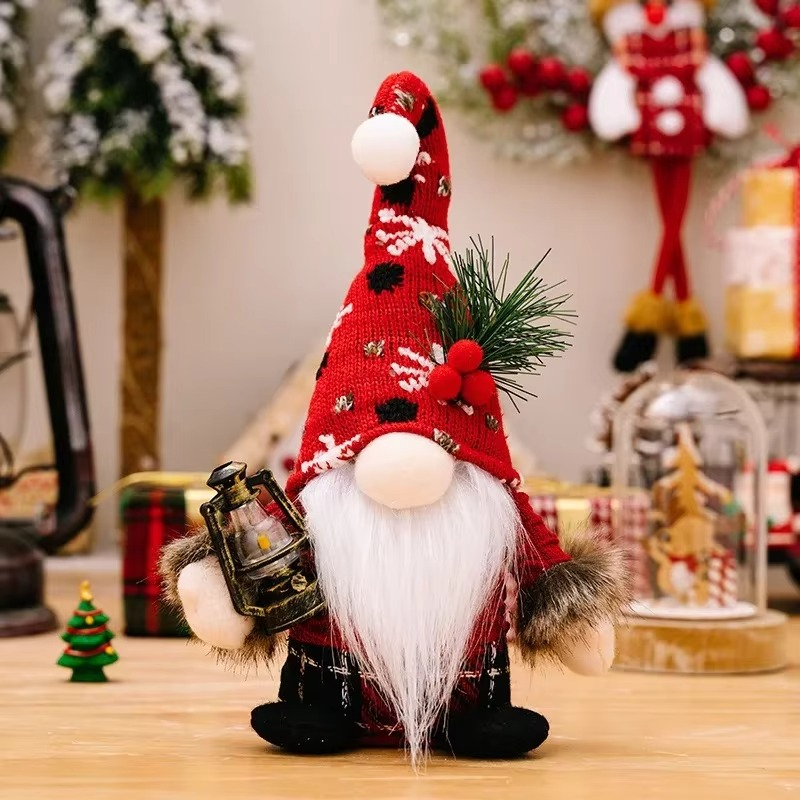 2Pcs Santa Claus Ornament Decoration Christmas Gnome Doll New Year Christmas Gift Couple Ornament Walking Stick Christmas Dolls