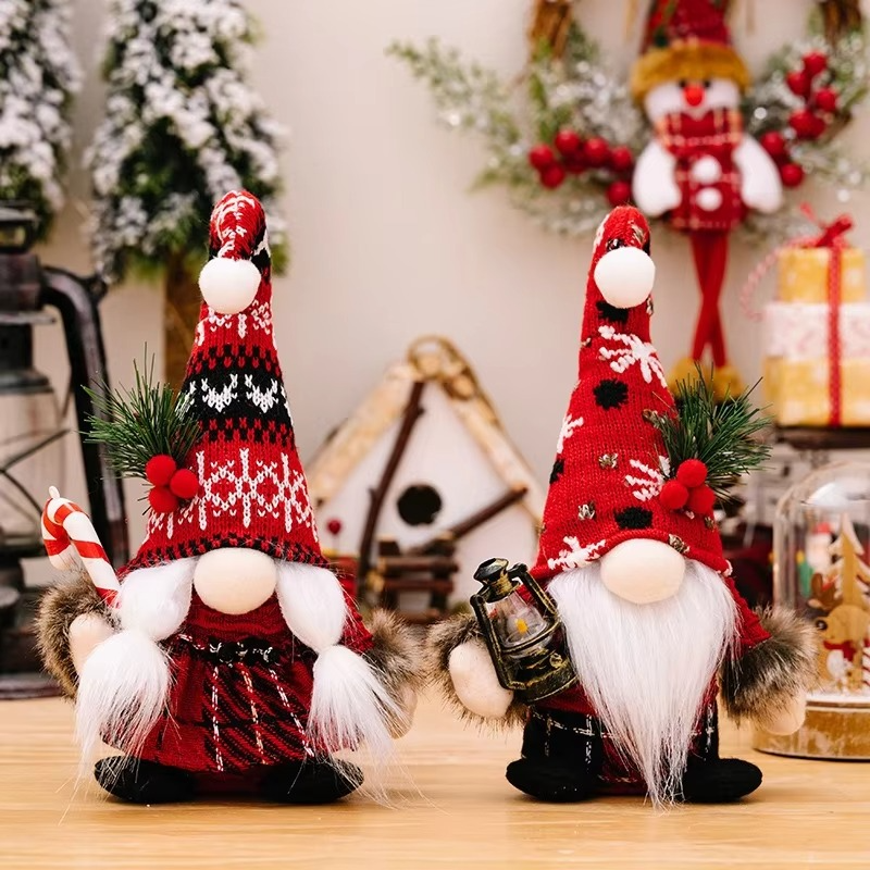 2Pcs Santa Claus Ornament Decoration Christmas Gnome Doll New Year Christmas Gift Couple Ornament Walking Stick Christmas Dolls