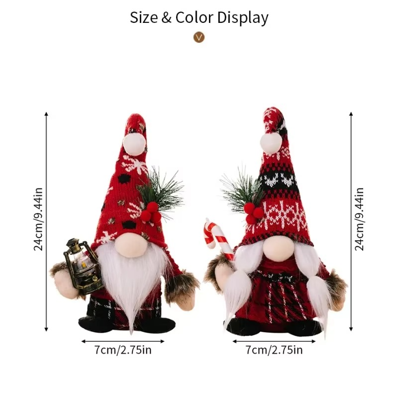 2Pcs Santa Claus Ornament Decoration Christmas Gnome Doll New Year Christmas Gift Couple Ornament Walking Stick Christmas Dolls