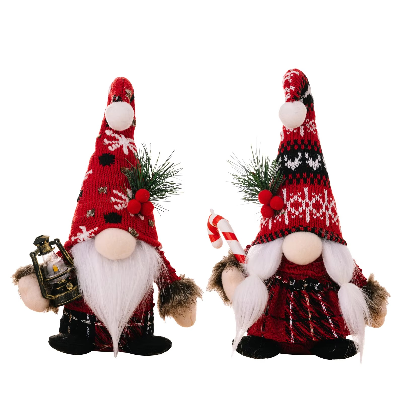 2Pcs Santa Claus Ornament Decoration Christmas Gnome Doll New Year Christmas Gift Couple Ornament Walking Stick Christmas Dolls