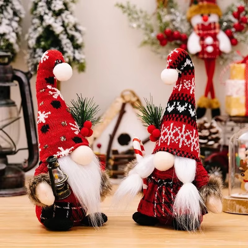 2Pcs Santa Claus Ornament Decoration Christmas Gnome Doll New Year Christmas Gift Couple Ornament Walking Stick Christmas Dolls