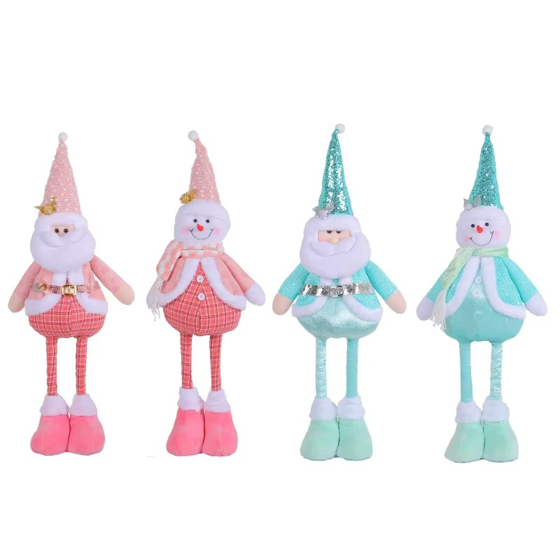 Blue Pink Retractable Doll Christmas Party Old Man Snowman Standing Doll Rudolph Faceless Doll Decorative Prop Ornament