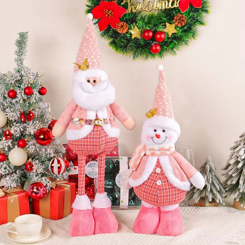 Blue Pink Retractable Doll Christmas Party Old Man Snowman Standing Doll Rudolph Faceless Doll Decorative Prop Ornament