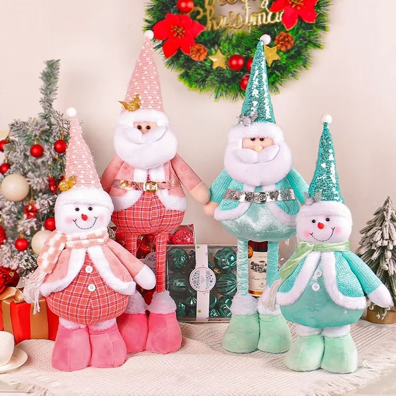 Blue Pink Retractable Doll Christmas Party Old Man Snowman Standing Doll Rudolph Faceless Doll Decorative Prop Ornament