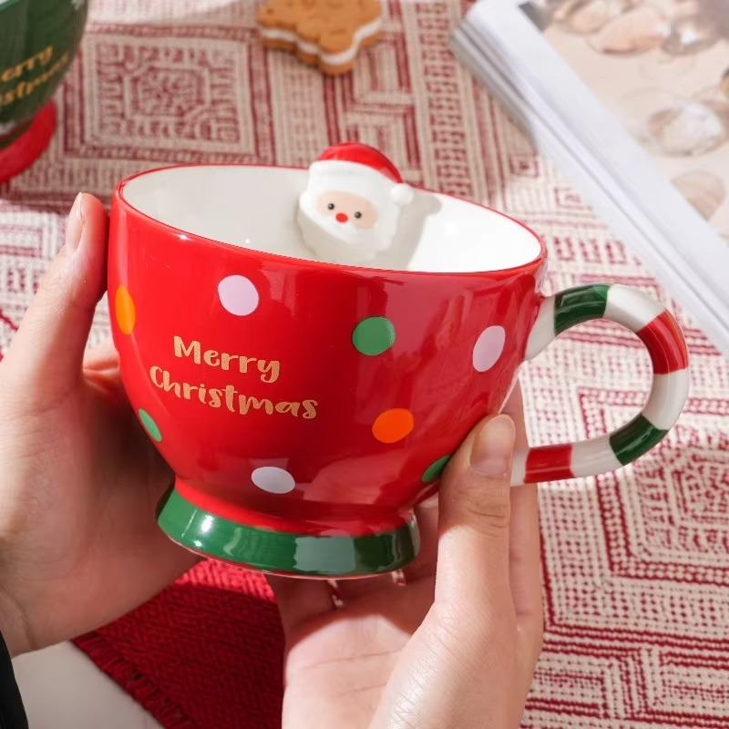 500ML Santa Claus Coffee Cup Cartoon Ceramic Table Top Mug Beautifully Embossed Breakfast Oat Drink Milk Mug Christmas Gift New