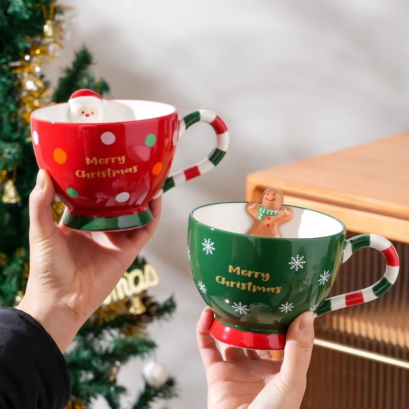 500ML Santa Claus Coffee Cup Cartoon Ceramic Table Top Mug Beautifully Embossed Breakfast Oat Drink Milk Mug Christmas Gift New