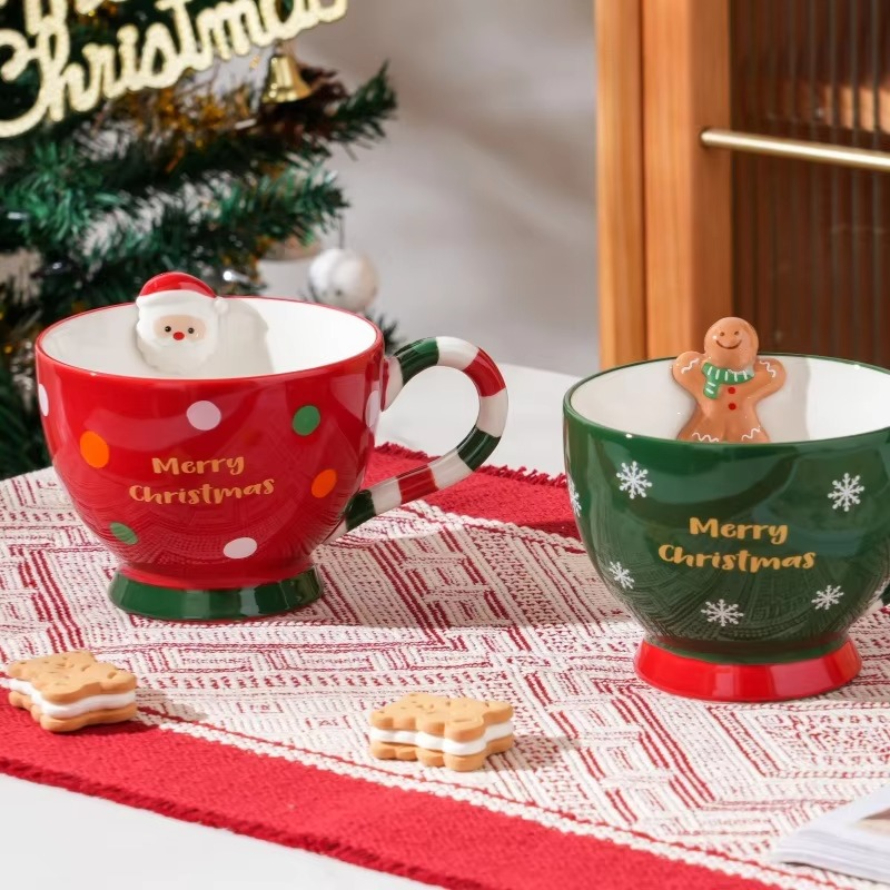 500ML Santa Claus Coffee Cup Cartoon Ceramic Table Top Mug Beautifully Embossed Breakfast Oat Drink Milk Mug Christmas Gift New