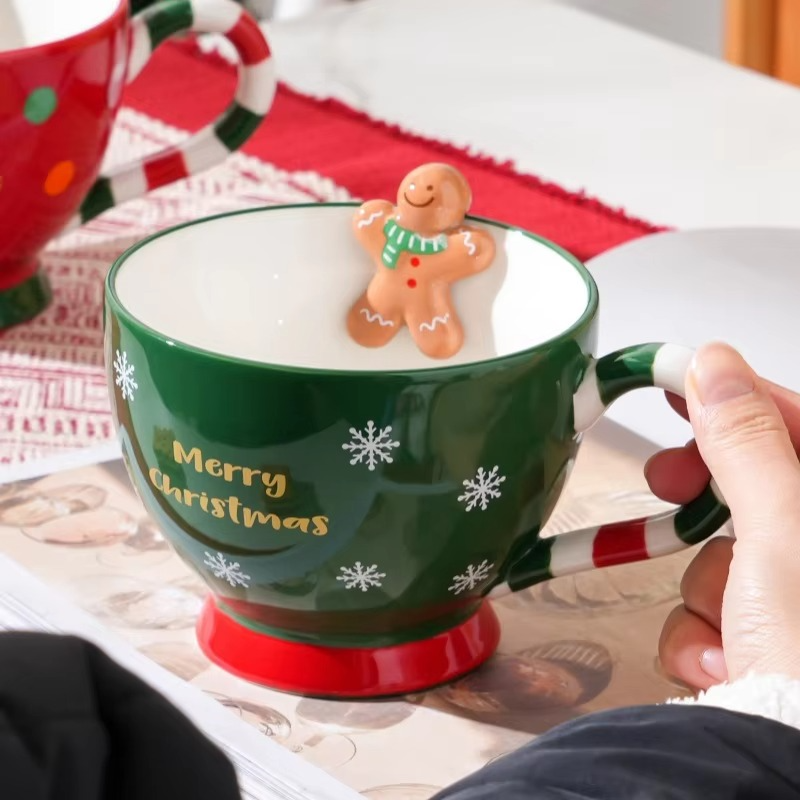 500ML Santa Claus Coffee Cup Cartoon Ceramic Table Top Mug Beautifully Embossed Breakfast Oat Drink Milk Mug Christmas Gift New