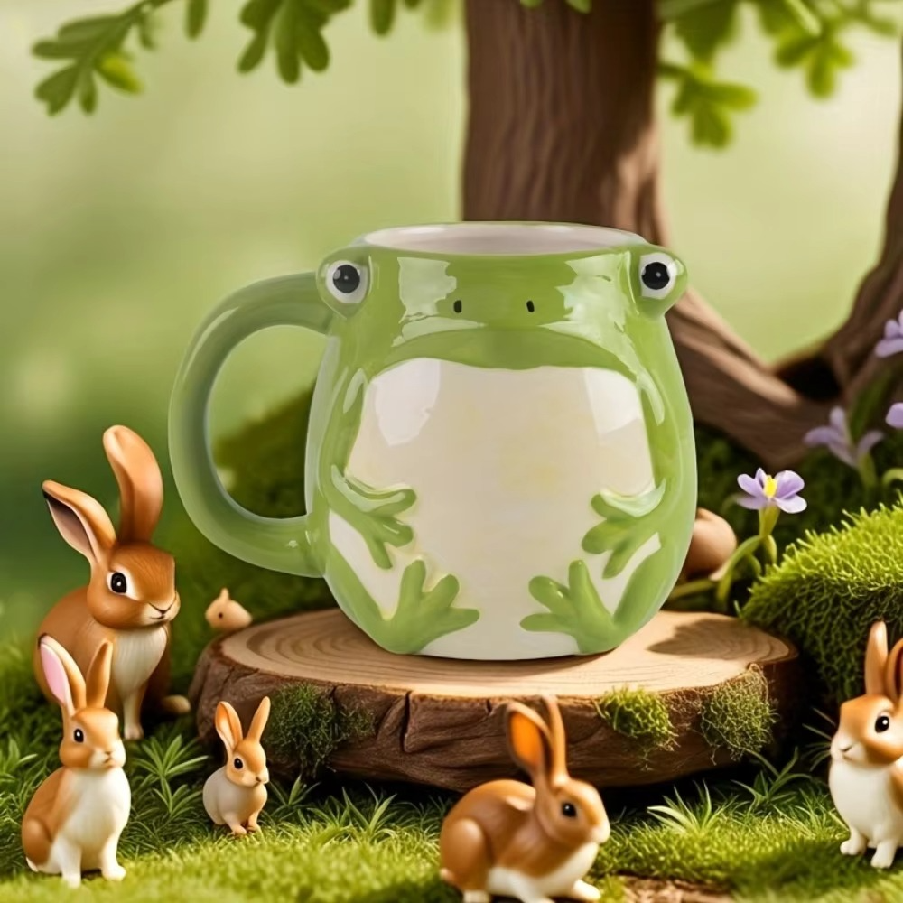 Frog Coffee Mug Green Porcelain Ceramic Cup with Handle Funny Novelty Cup Gift for Women Men Birthday Festival Christmas