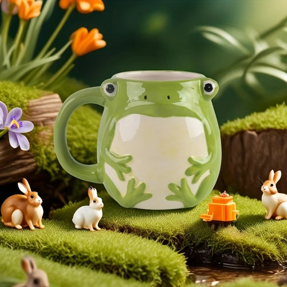 Frog Coffee Mug Green Porcelain Ceramic Cup with Handle Funny Novelty Cup Gift for Women Men Birthday Festival Christmas