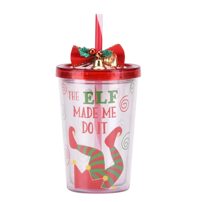 2023 Creative Christmas Cup with Lid Transparent Kawaii Cup Breakfast Milk Mug Children's Christmas Holiday Gift