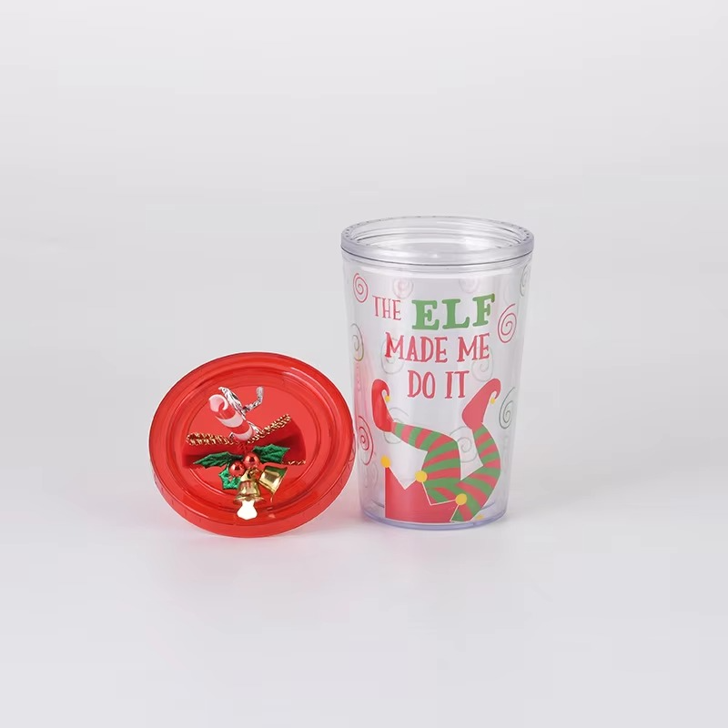 2023 Creative Christmas Cup with Lid Transparent Kawaii Cup Breakfast Milk Mug Children's Christmas Holiday Gift