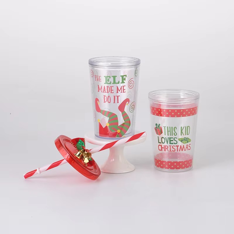 2023 Creative Christmas Cup with Lid Transparent Kawaii Cup Breakfast Milk Mug Children's Christmas Holiday Gift