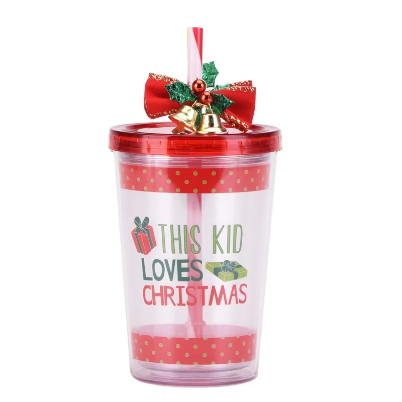 2023 Creative Christmas Cup with Lid Transparent Kawaii Cup Breakfast Milk Mug Children's Christmas Holiday Gift
