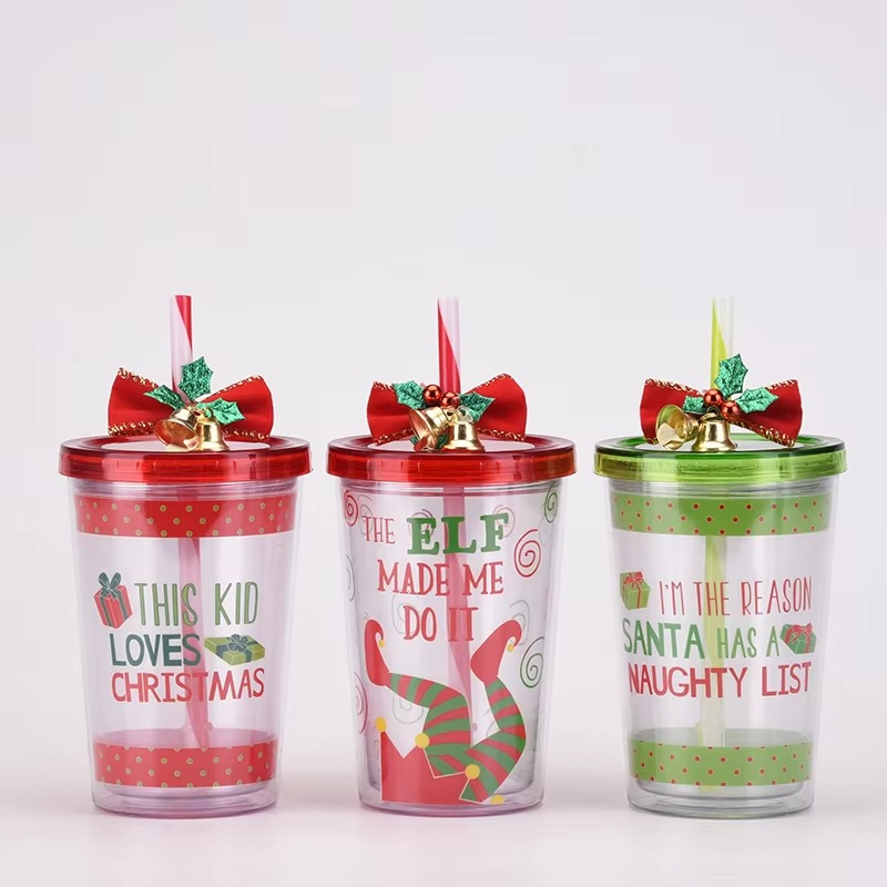 2023 Creative Christmas Cup with Lid Transparent Kawaii Cup Breakfast Milk Mug Children's Christmas Holiday Gift