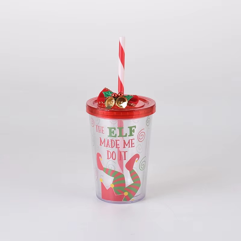 2023 Creative Christmas Cup with Lid Transparent Kawaii Cup Breakfast Milk Mug Children's Christmas Holiday Gift