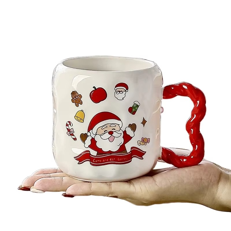 Christmas Creative Cartoon Santa Claus Ceramic Mug Gift Handheld Gift Office Study Water Cup